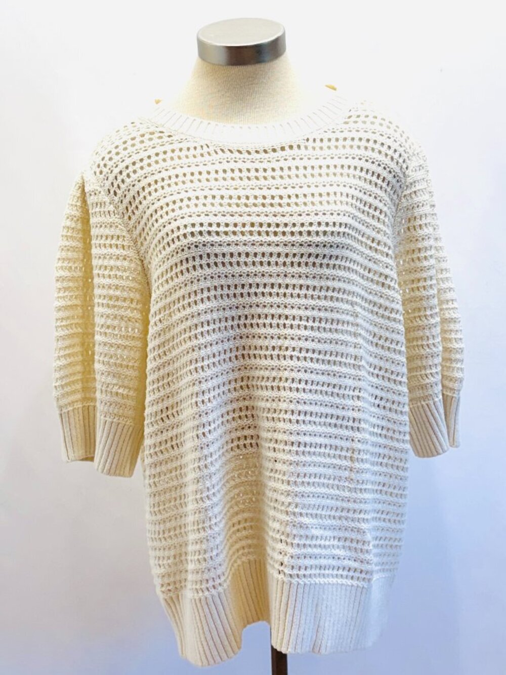 NWT SONOMA Women Short Sleeve Pullover Blue Oversized Beige Knit Sweater Size 2X